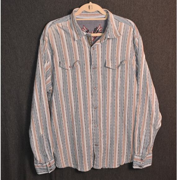 Scully Western Button Up Men's XL Pearl Snap Long Sleeve Striped Shirt - Picture 1 of 11